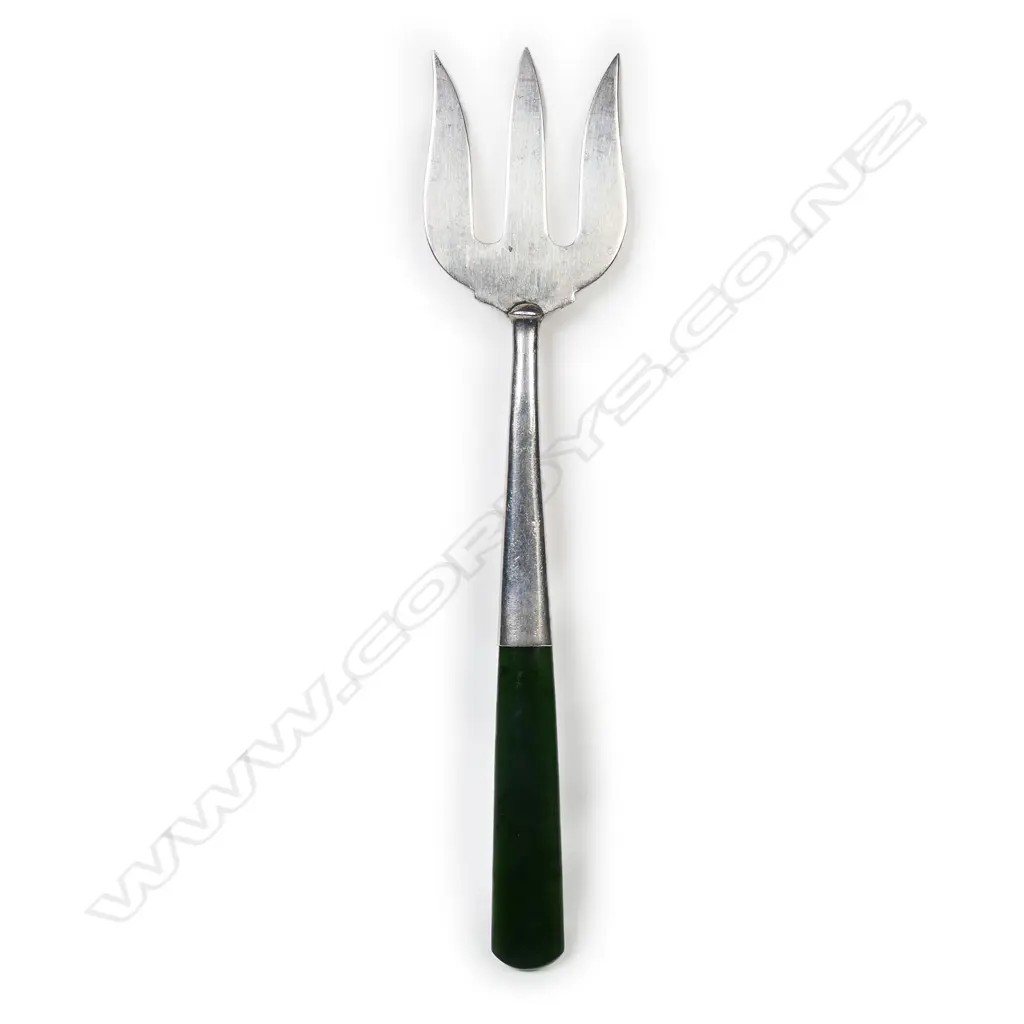 Joseph Swindell & Sons (Christchurch) silver and pounamu bread fork, Image 1++